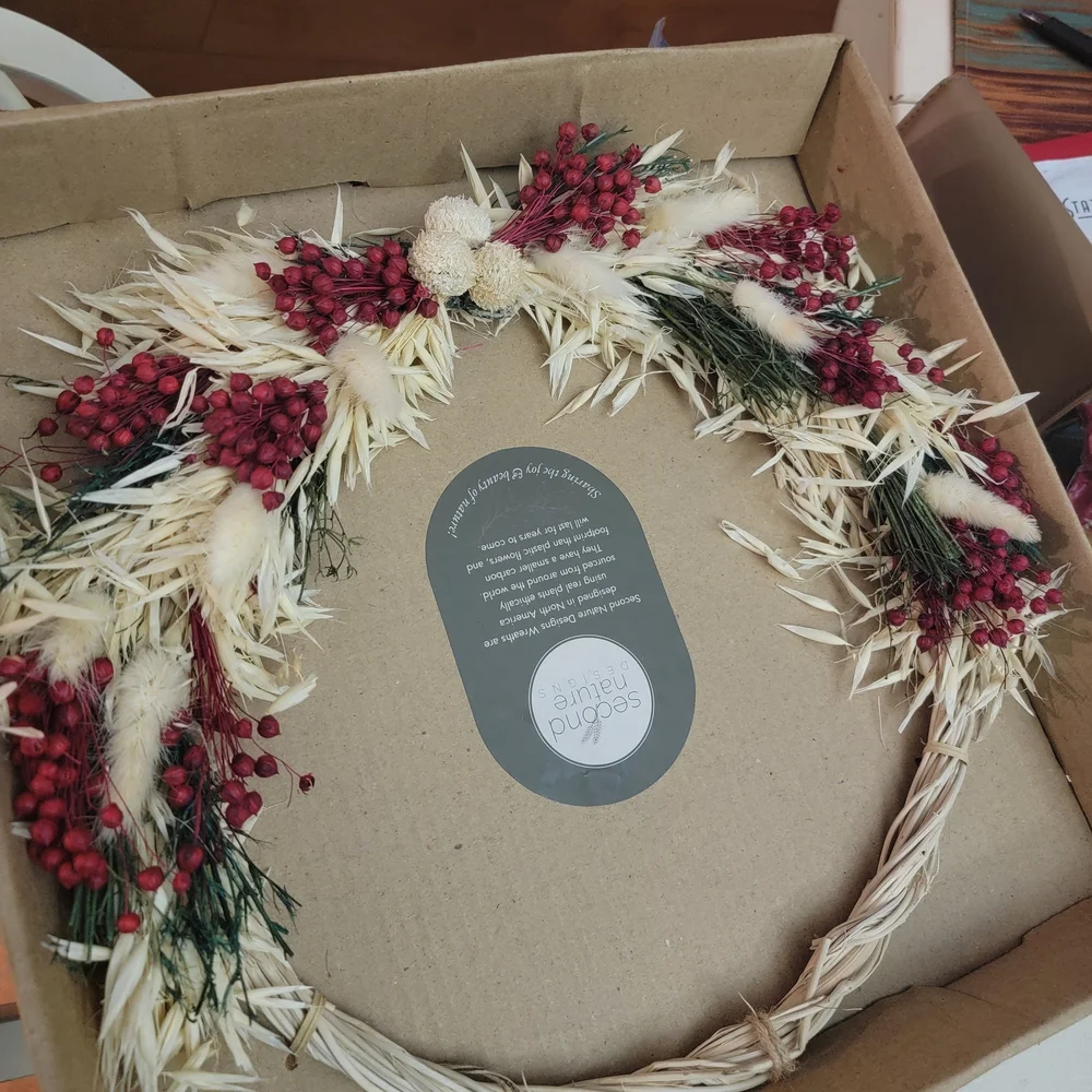 Festive Red and Cream Holiday Wreath